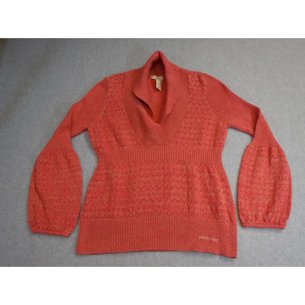 DKNY shawl neck balloon sleeve open knit sweater size large